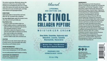 Ebanel Retinol Cream for Face 3.5 oz, Moisturizer with Collagen, Peptides, Ceramides, Hyaluronic Acid, Vitamin C & B5, Firming Anti Aging Face Cream for Wrinkles, Fine Lines, Dark Spots, Day & Night