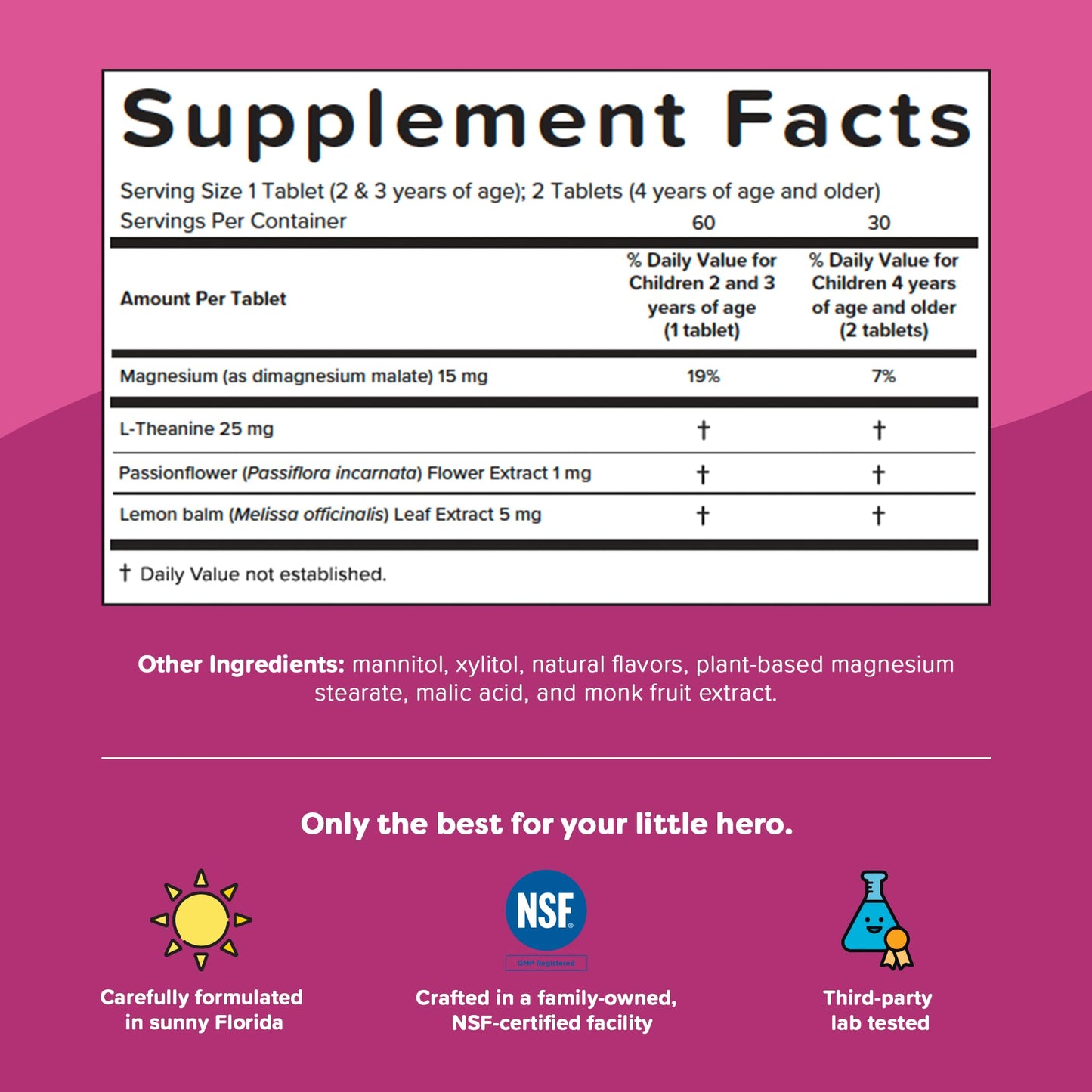 Renzo's Captain Calm Kids Magnesium Supplement with L-Theanine, Dissolvable Kids Vitamins for Relaxation and Mood Support, Sugar-Free Melty Tabs,