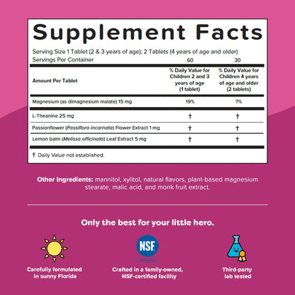 Renzo's Captain Calm Kids Magnesium Supplement with L-Theanine, Dissolvable Kids Vitamins for Relaxation and Mood Support, Sugar-Free Melty Tabs,