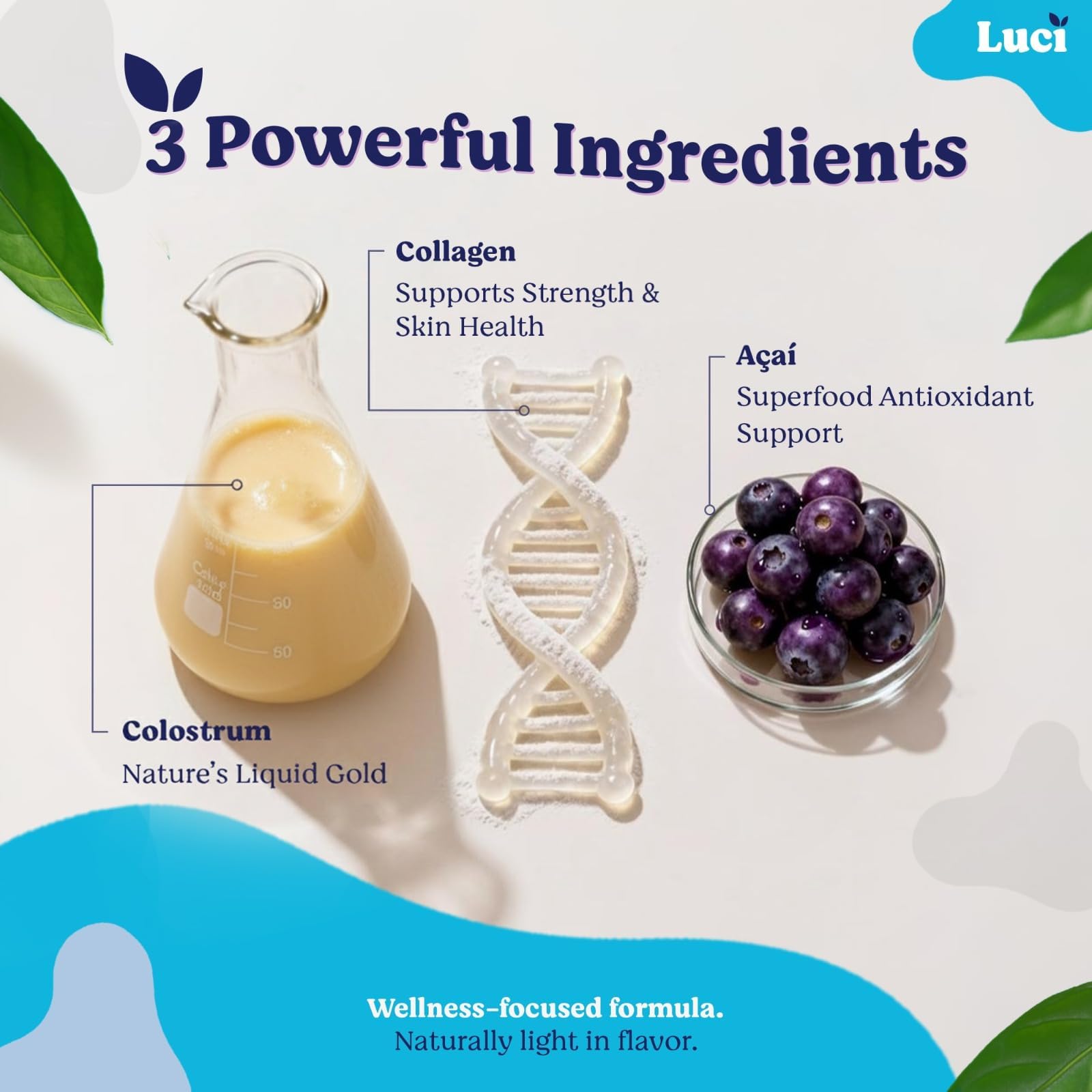 Luci Colostrum Powder 60 Servings, 3 in 1 with Collagen Peptides and Acai, Bovine Colostrum for Gut Health, Bloating, Collagen Protein for Muscle, Skin, Hair, Nails and Immunity, Gluten & Fat Free Luci NutritionBuy Supplements Australia