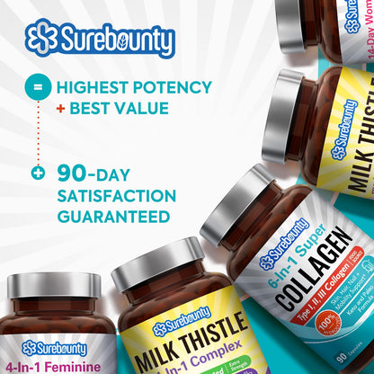 Surebounty Multi Collagen Complex, Type I, II, III, 6-in-1 Super Collagen with Vitamin C, Hyaluronic Acid, Biotin, Turmeric, Black Pepper, Keto, 90 Capsules Surebounty buy supplements Au