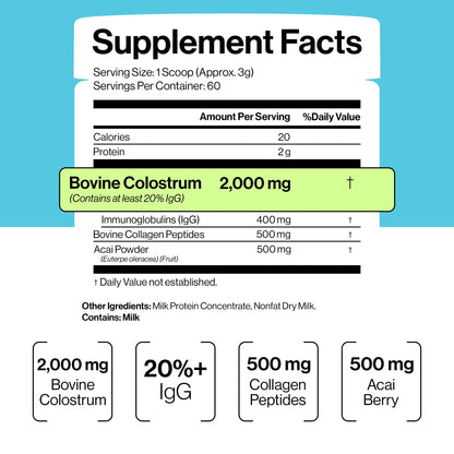 Luci Colostrum Powder 60 Servings, 3 in 1 with Collagen Peptides and Acai, Bovine Colostrum for Gut Health, Bloating, Collagen Protein for Muscle, Skin, Hair, Nails and Immunity, Gluten & Fat Free Luci NutritionBuy Supplements Australia