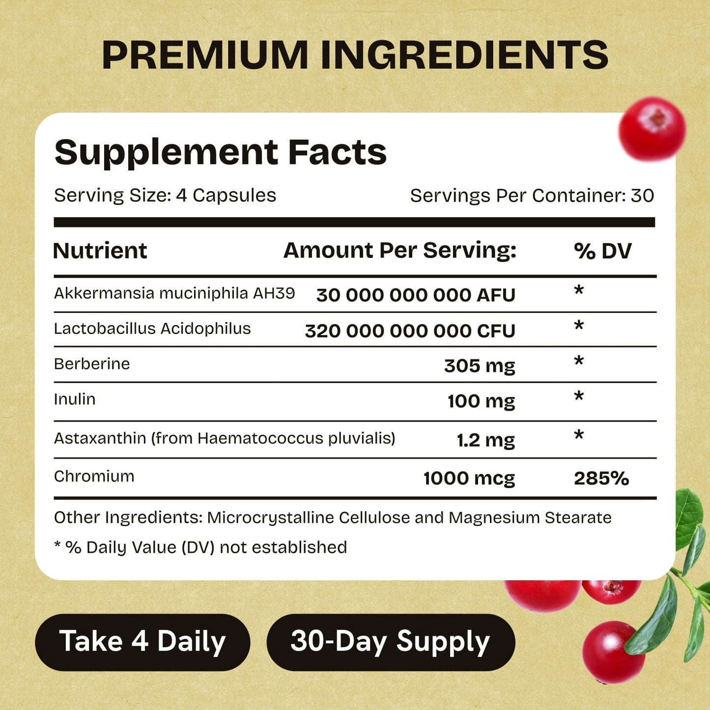 Akkermansia Muciniphila Probiotics 320 Billion CFU| Probiotic and Prebiotic | Akkermansia Probiotics for gut health | Inulin Prebiotic Fiber Capsules Astaxanthin & Berberine & Chromium | 120 capsules Stanis Labs buy supplements Au