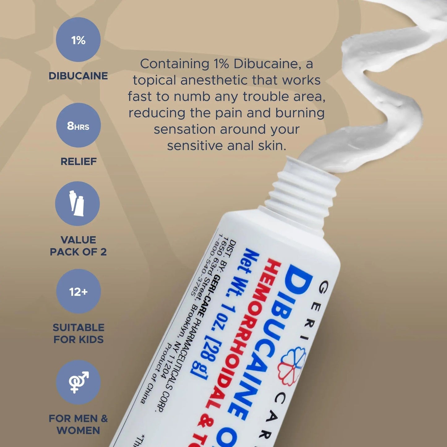 GeriCare Dibucaine Hemorroid Ointment 1% Pain-Relief Hemorrhoid Cream |Hemorroidal & Topical Analgesic| Quick Relief from Burning & Itching | Fast-Acting External Hemorrhoid Treatment 1oz (2 Pack) GeriCareBuy Supplements Australia