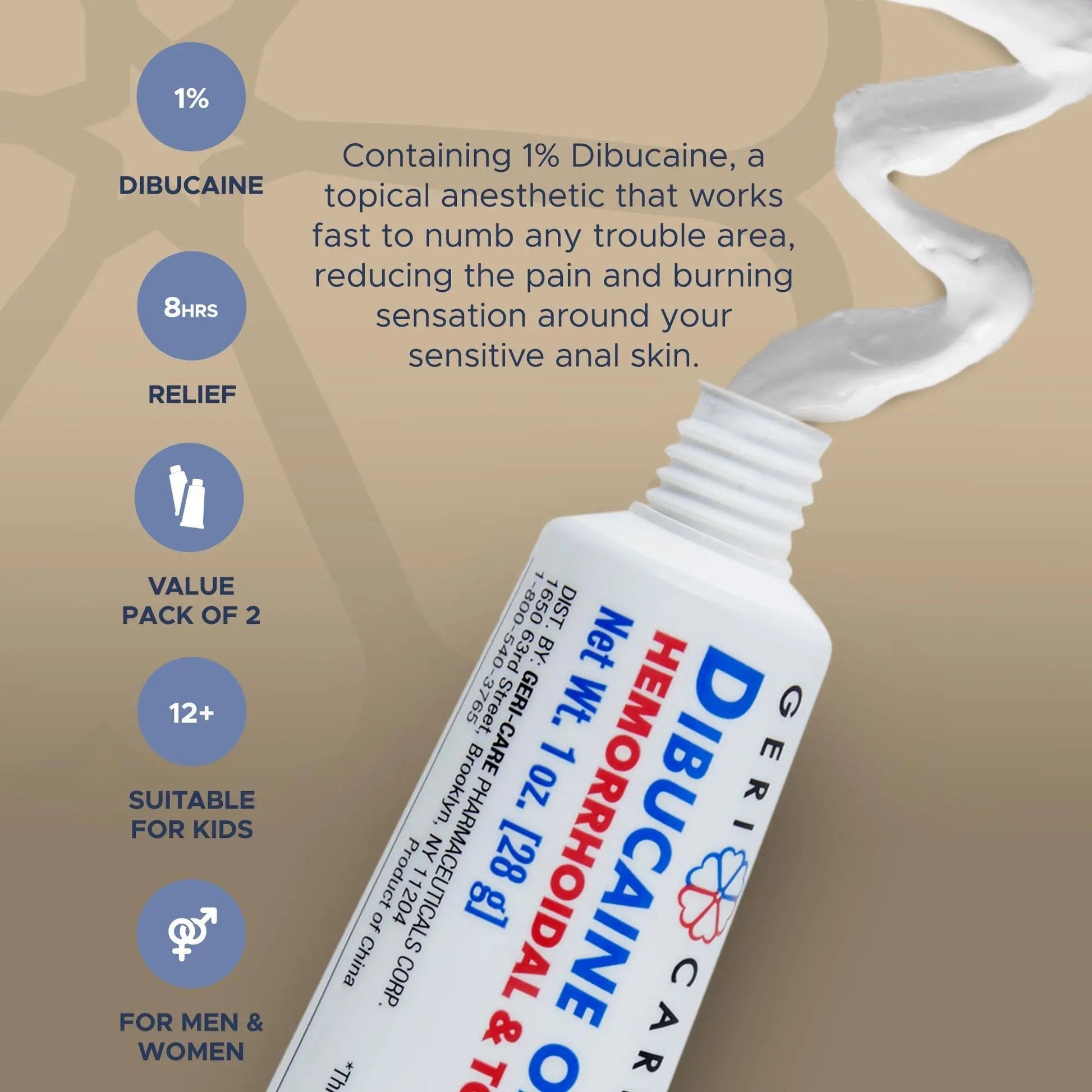 GeriCare Dibucaine Hemorroid Ointment 1% Pain-Relief Hemorrhoid Cream |Hemorroidal & Topical Analgesic| Quick Relief from Burning & Itching | Fast-Acting External Hemorrhoid Treatment 1oz (2 Pack) GeriCareBuy Supplements Australia