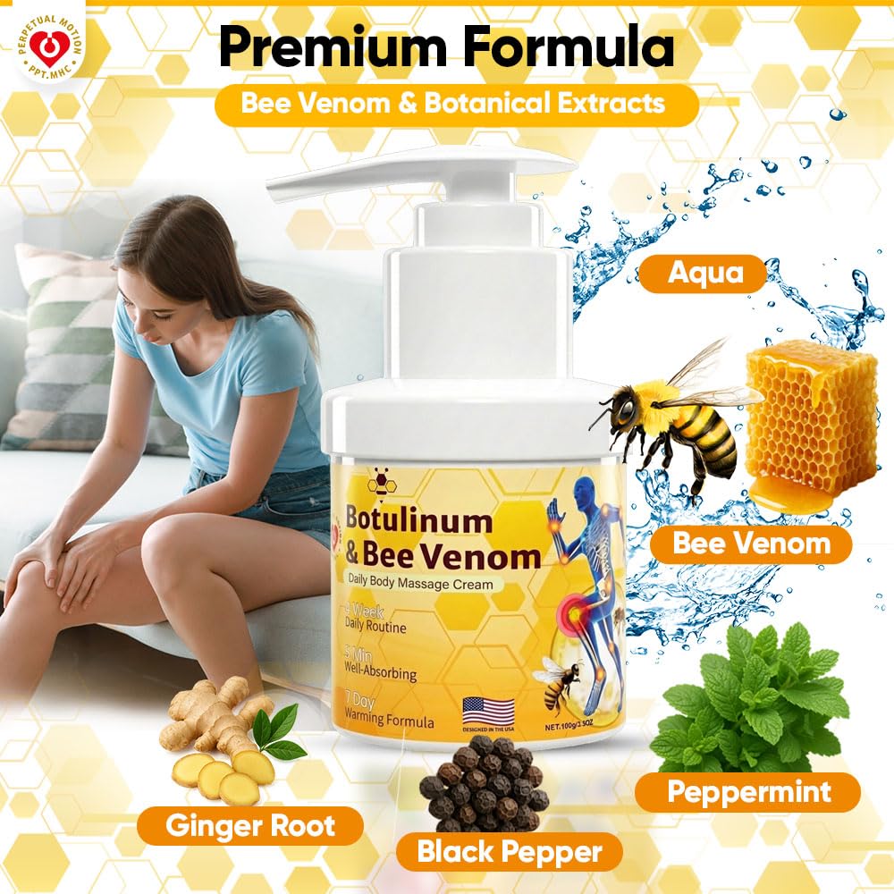 PPT.MHC Bee Venom Warming Cream with Pump - Massage Body Rub with Ginger, Peppermint & Black Pepper - Premium Bee Venom Lotion for Back, Legs & Feet - Everyday Non-Greasy 3.5oz Cream PPT.MHCBuy Supplements Australia