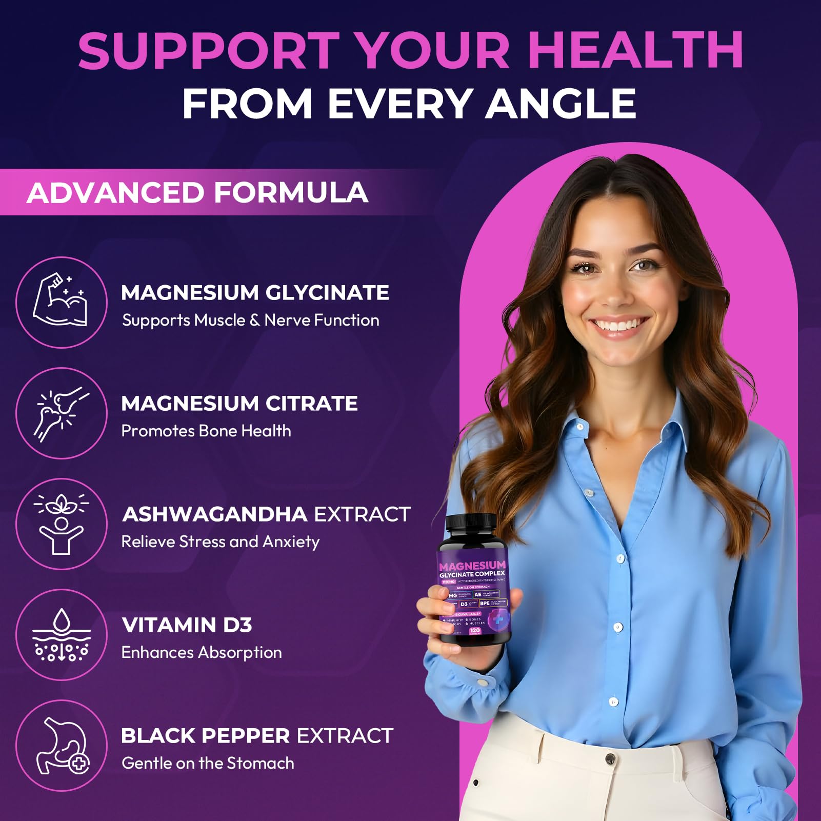 Magnesium Glycinate Complex 1150mg - Gentle on Stomach High Absorption Magnesium Capsules with Citrate, Silica, Ashwagandha & Vitamin B6 for Zzz, Stress Relief, Muscle Support for Adults, Women & Men Cytona buy supplements Au