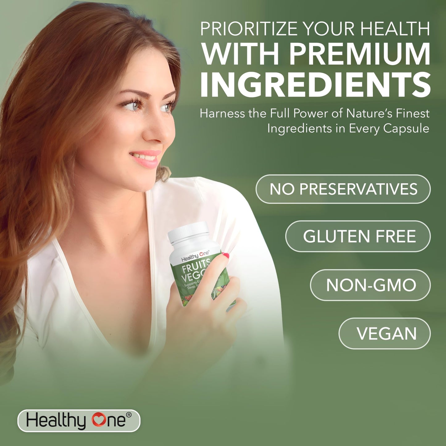 Fruits & Veggies Formula - 27 Premium Whole Foods - Organic Ingredients - Equals 3 Servings of Fruits & Vegetables - Improve Energy, Focus & Immune Function - Fiber - Antioxidants - 120ct (60 Serv) Healthy One buy supplements Au