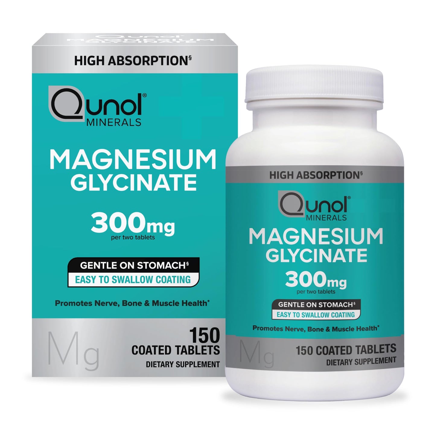 Qunol Magnesium Glycinate 300mg, 100% Glycinate Chelated Magnesium Supplement, 150ct Tablets QunolBuy Supplements Australia