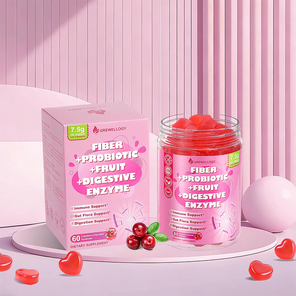 Fiber Gummies 7500mg, Probiotics & Digestive Enzymes, Sugar-Free, Vegan & Gluten-Free Supplement for Gut Health, Bloating Support & Regularity)