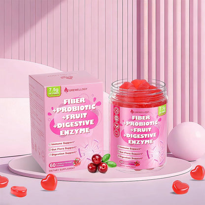 Fiber Gummies 7500mg, Probiotics & Digestive Enzymes, Sugar-Free, Vegan & Gluten-Free Supplement for Gut Health, Bloating Support & Regularity)