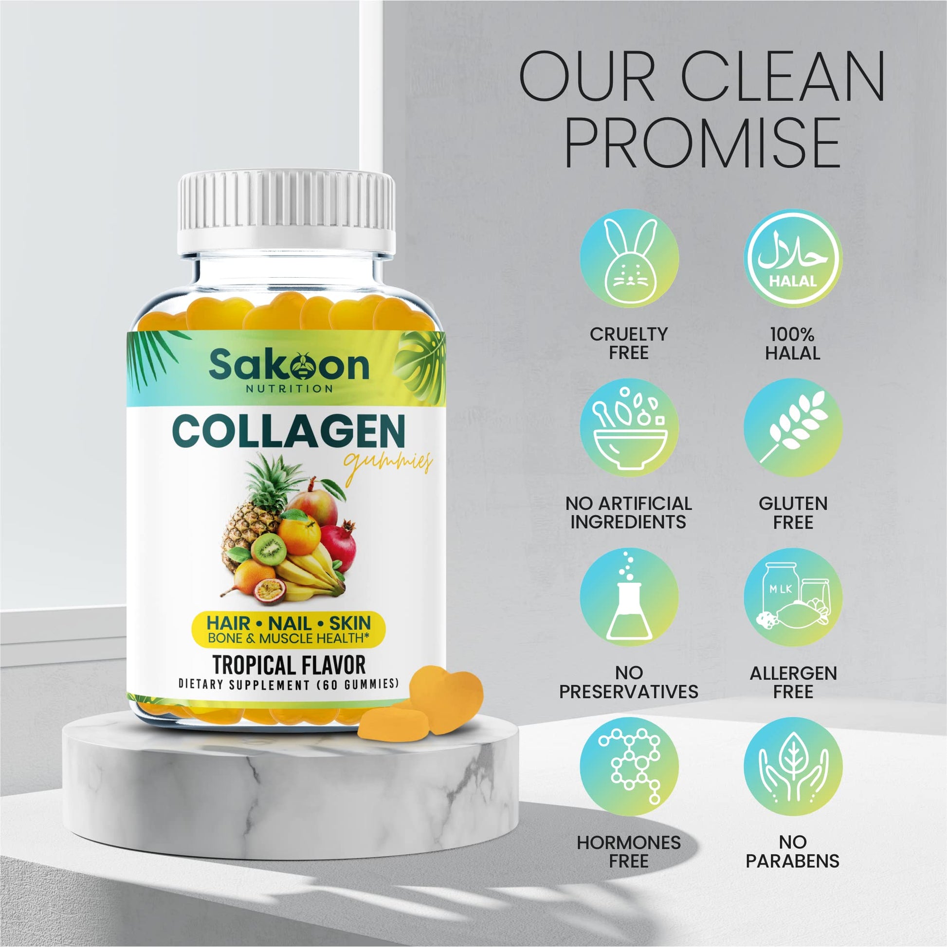 Sakoon nutrition Halal Collagen Gummies for Women and Men - Anti Aging, Hair Growth, Skin Care & Strong Nails Protein Collagen Supplements - Non-GMO, Gluten Free - Made in USA Sakoon nutrition buy supplements Au