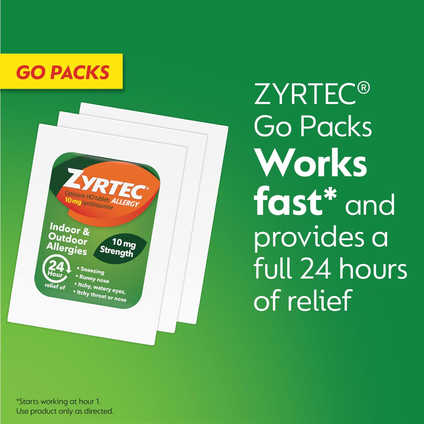 Zyrtec 24 Hour Allergy Relief Tablets, Antihistamine Indoor & Outdoor Anti Allergy Medicine + Cetirizine HCl, Relief from Runny Nose, Sneezing, & Itchy Eyes, Single Packs, 14 x 1 ct Packets Zyrtec buy supplements Au