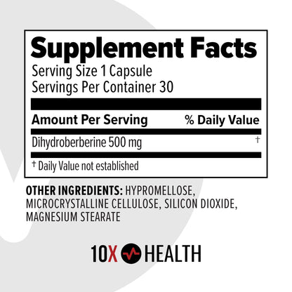 10X Health Berberine Supplement 500mg - Contains Dihydroberberine Supplement for Better Absorption - Supports Cardiovascular & Gut Health