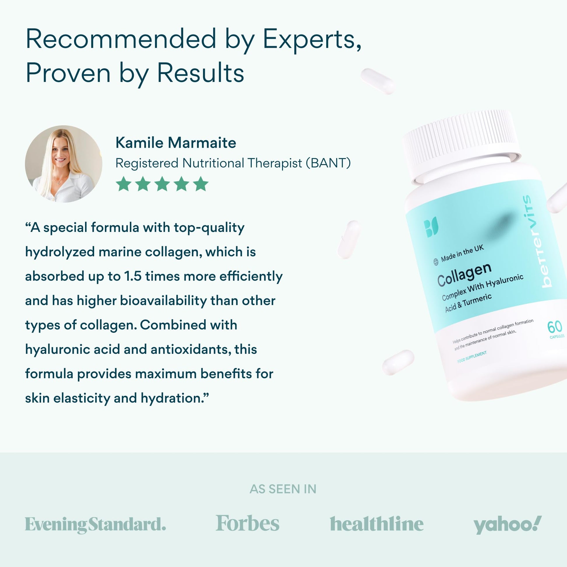 Bettervits Collagen Peptides Complex with Hyaluronic Acid & Turmeric | Hydrolyzed Marine Collagen Supplements for Women & Men | Collagen with Vitamin C for Skin, Hair, Nails & Joints – 60 Capsules Bettervits buy supplements Au