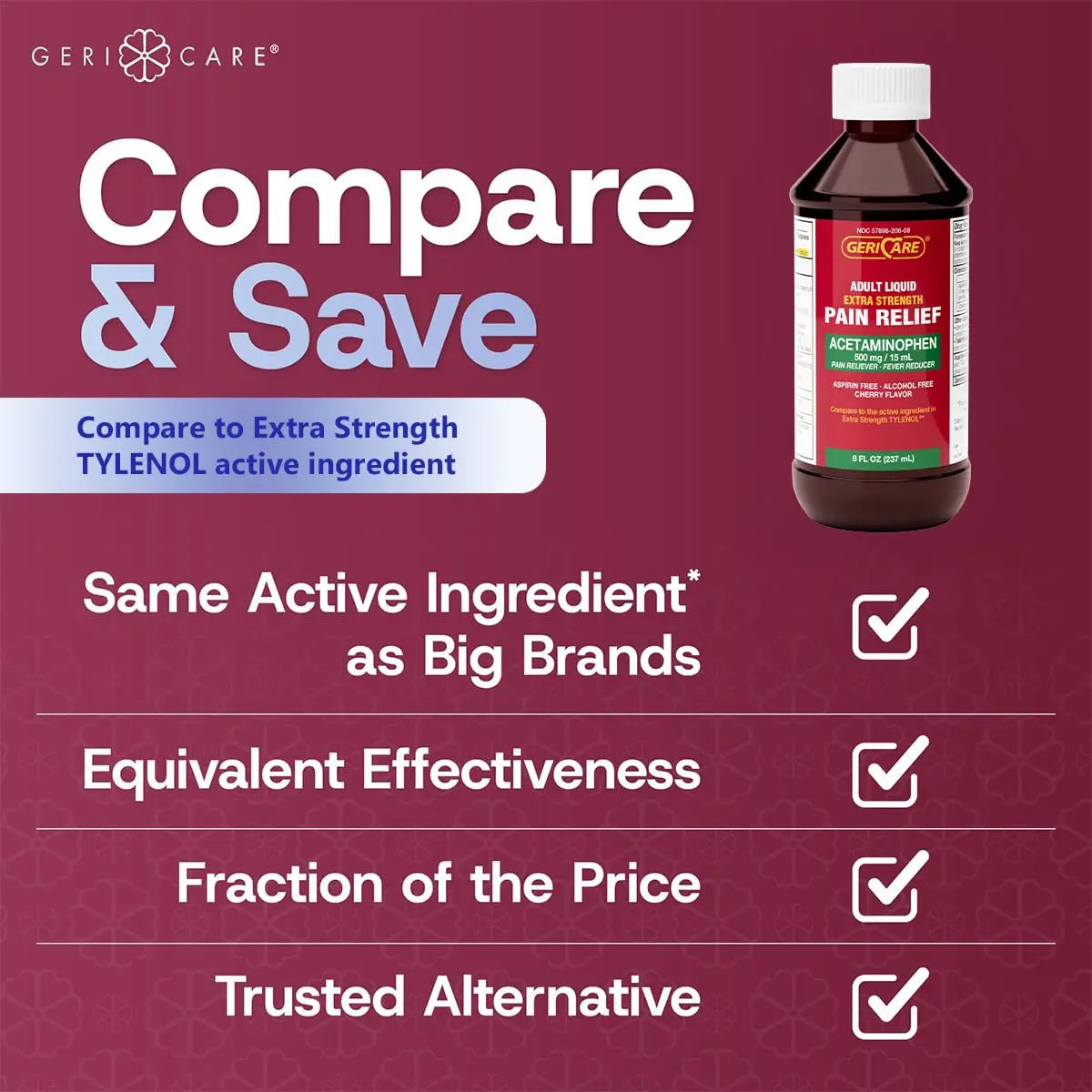GeriCare Extra Strength Acetaminophen 500 mg Adult Liquid Pain Relief, Fever Reducer, 8 FL OZ (Pack of 1) GeriCareBuy Supplements Australia