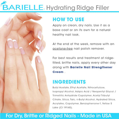 Barielle Hydrating Ridge Filler For Dry, Brittle, Ridged Nails & Nail Growth, Fill and Smooths Nail Ridges, Strengthening Base Coat 0.5 Ounce