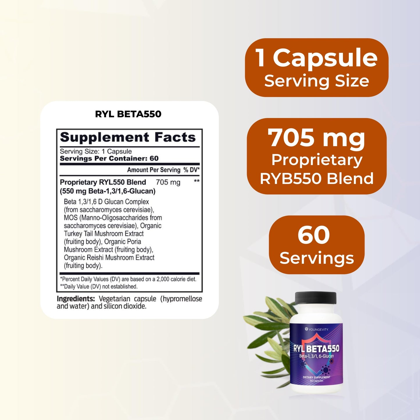 Youngevity RYL Beta550 Beta 1, 3-D Glucan Immune Support - 60 Capsules (Pack of 1) Youngevity buy supplements Au