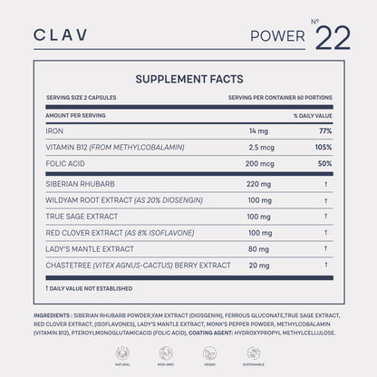 CLAV® Natural Hormone Balance for Women - PMS Relief with Siberian Rhubarb, Wild Yam & Vitex Berry - Vegan Menstrual Regulator Supplement - 120 Capsules CLAVBuy Supplements Australia