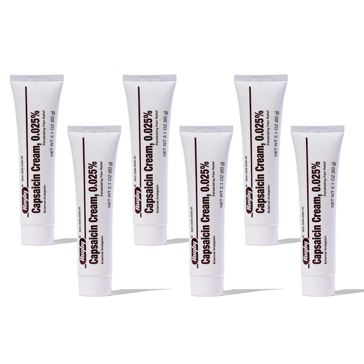 Rugby Capsaicin 0.025% Cream for Penetrating Pain Relief - 2.1 Oz (60g) (6 Pack) RUGBY LABORATORIESBuy Supplements Australia