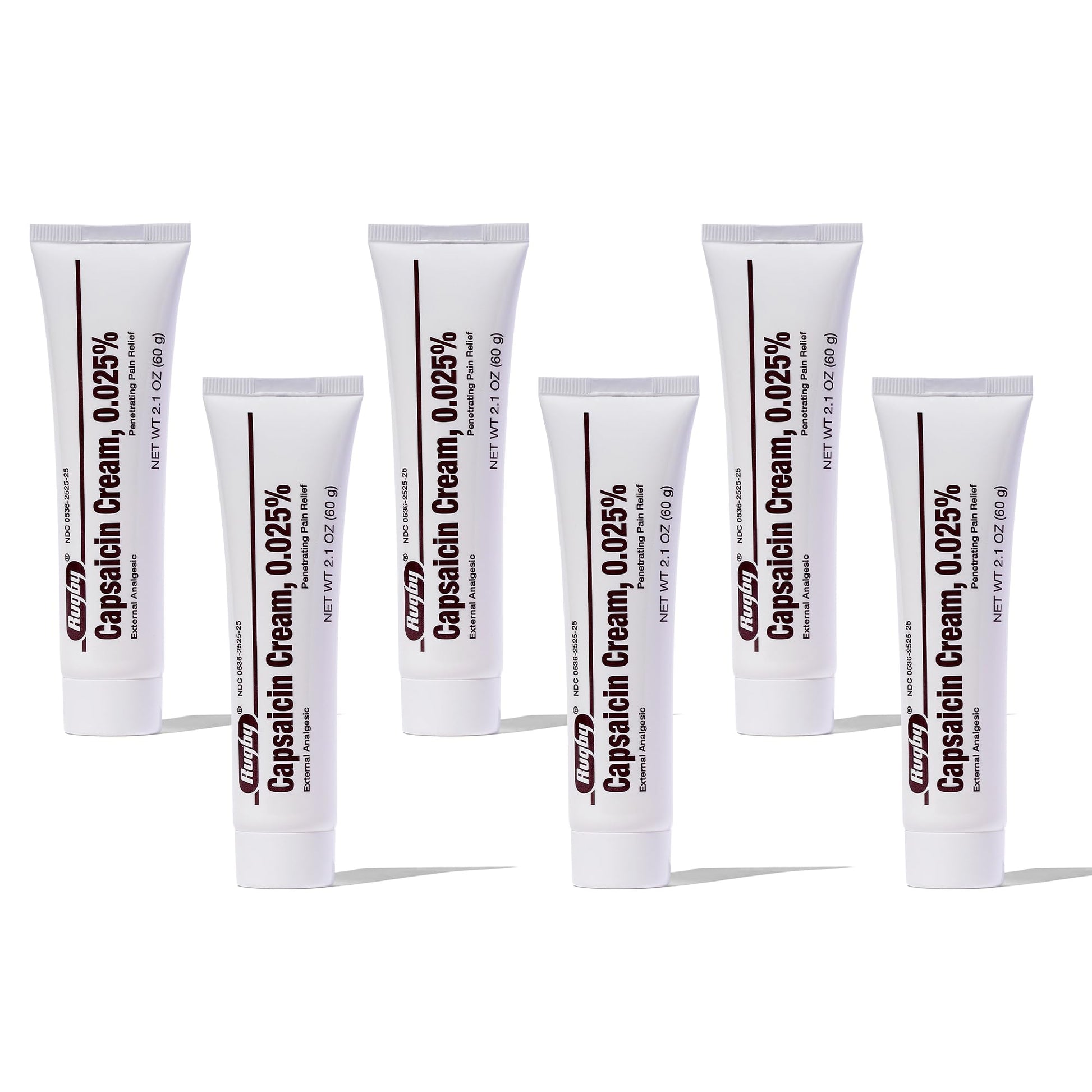 Rugby Capsaicin 0.025% Cream for Penetrating Pain Relief - 2.1 Oz (60g) (6 Pack) RUGBY LABORATORIESBuy Supplements Australia