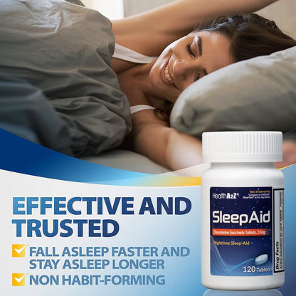 HealthA2Z® Nighttime Sleep-Aid, Doxylamine Succinate Tablets 25mg, 120 Counts (Pack of 1), Safe & Effective HealthA2Z buy supplements Au