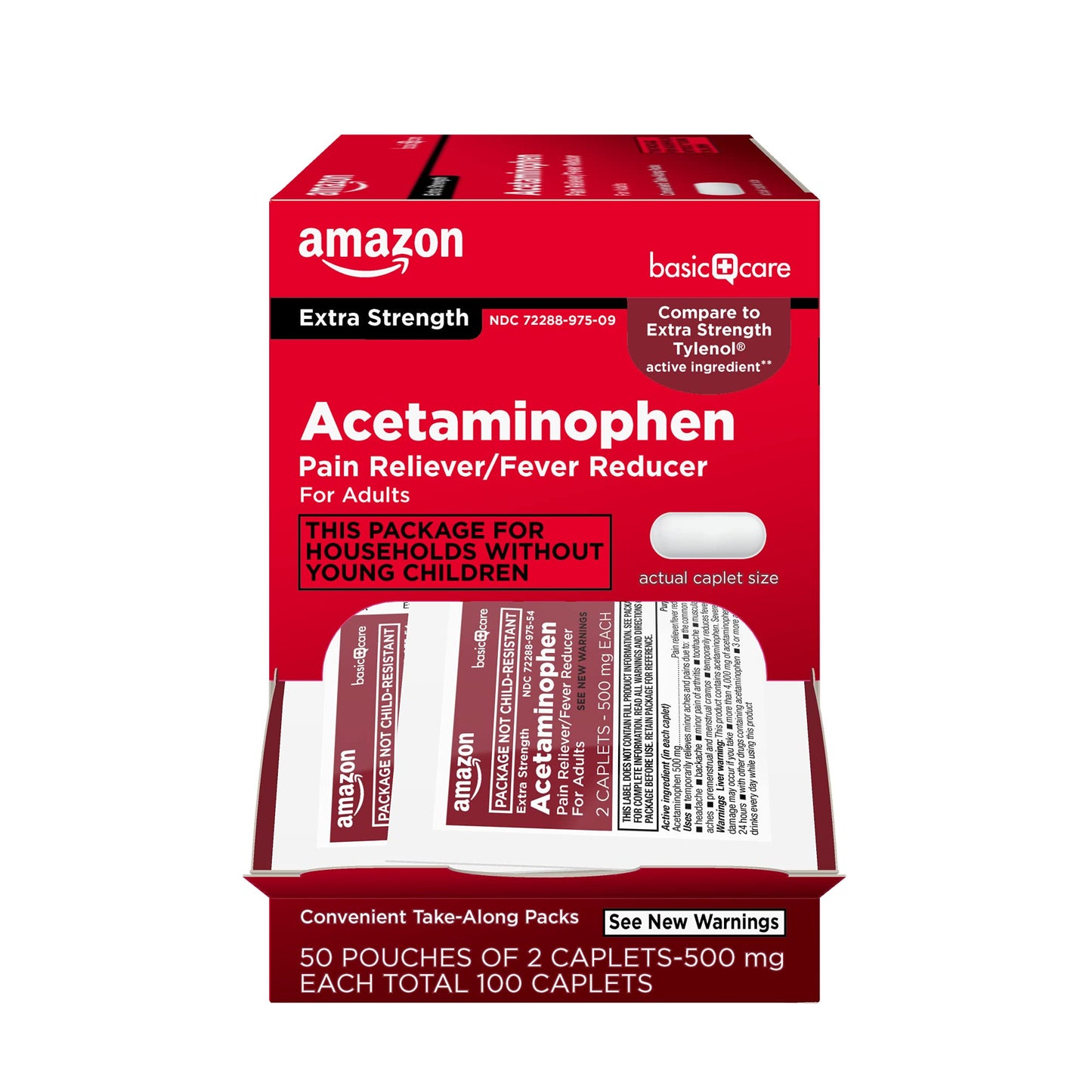 Amazon Basic Care Extra Strength Acetaminophen Caplets 500 mg, Pain Reliever and Fever Reducer, Gentle on Stomach, For Arthritis Pain, Backache Pain and More, 50 Packets of 2 Capsules Each, 100 Count Amazon Basic Care buy supplements Au
