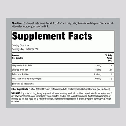 Piping Rock Liquid Fulvic Acid Drops | 2 fl oz | with Trace Minerals | Ionic Supplement | Vegetarian, Non-GMO & Gluten Free