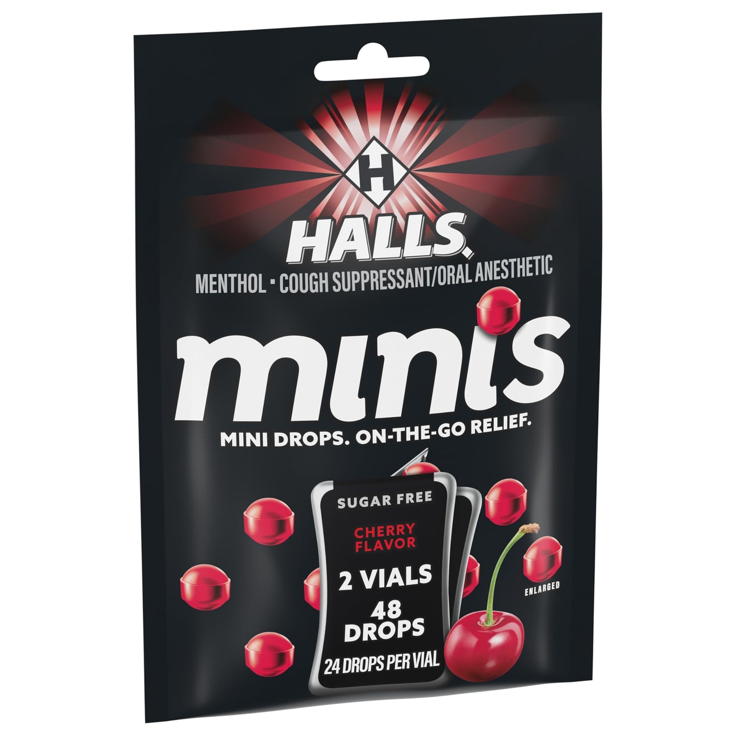 HALLS Minis Cherry Flavor Sugar Free Cough Drops, 48 Drops
