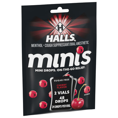 HALLS Minis Cherry Flavor Sugar Free Cough Drops, 48 Drops