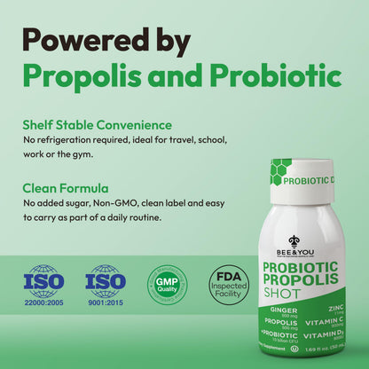 Bee and You Propolis Immune Shot, Probiotic, Vitamin C, Vitamin D3, Zinc, Ginger, Immune Support, Gut Health, Digestive Health, Bioactive 1.69 Fl. oz, 12 Pack BEE & YOUBuy Supplements Australia