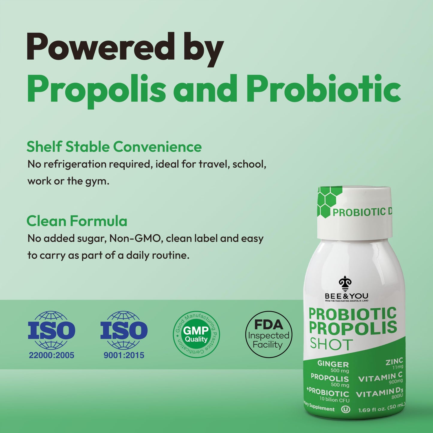 Bee and You Propolis Immune Shot, Probiotic, Vitamin C, Vitamin D3, Zinc, Ginger, Immune Support, Gut Health, Digestive Health, Bioactive 1.69 Fl. oz, 12 Pack BEE & YOU buy supplements Au