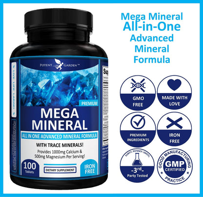 Potent Garden Mega Mineral Supplement Complete Mineral Complex with Calcium Magnesium Zinc Potassium Boron Selenium Chromium & 72 Trace