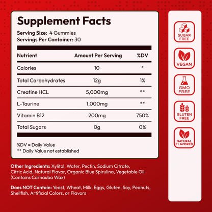 Creatine HCL for Adults 120 Gummies 6200mg - HCL Creatine Advanced Complex with L-Taurine + Vitamin B12 for Men & Women Muscle Strength & Builder, Energy Boost,
