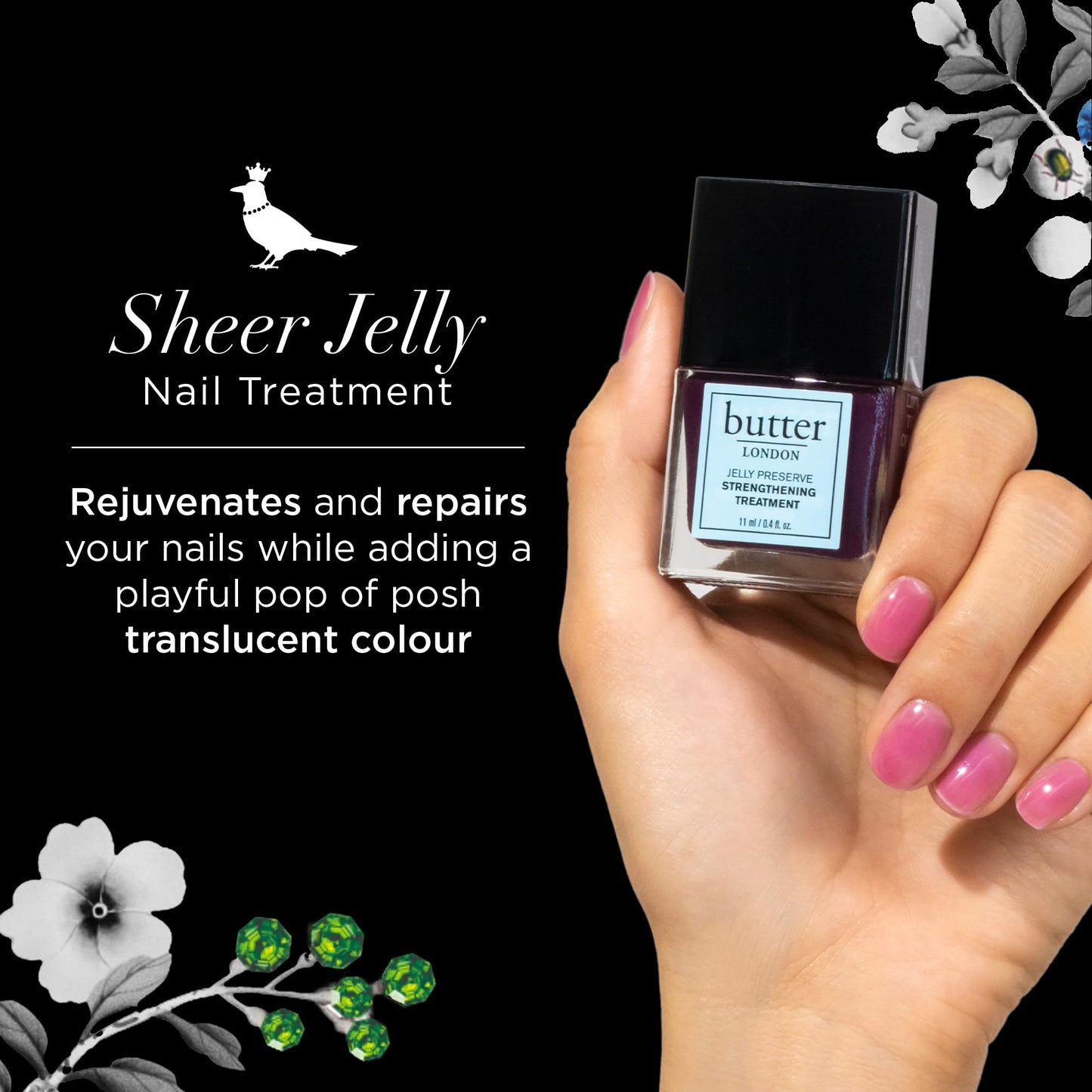 butter LONDON Nail Strengthener for Damaged Nails, Jelly Preserve (Victoria Plum) - Purple Translucent Finish Nail Polish Strengthens, Nourishes