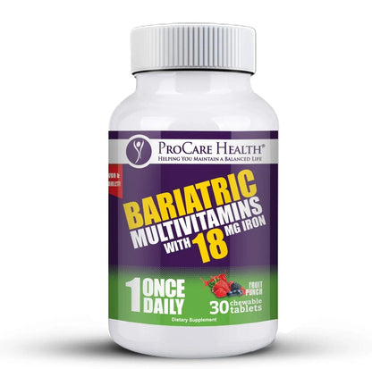ProCare Health Bariatric Chewable Multivitamin with Iron 18mg (30 Tablets) - Fruit Punch Flavor Bariatric Multivitamin Chewable ProCare Health