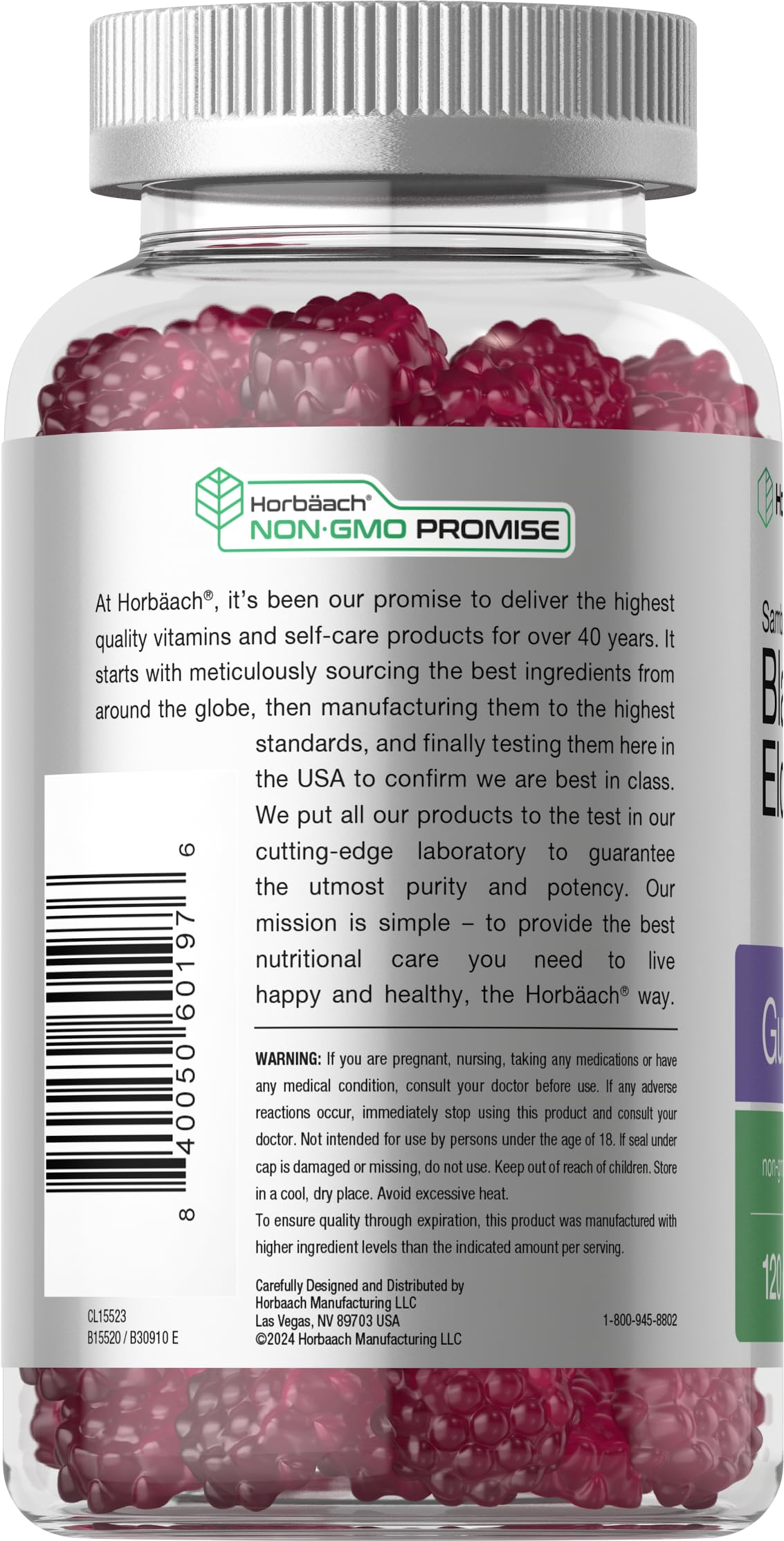 Horbaach Black Elderberry Gummies | 120 Count | Sambucus Extract | with Zinc and Vitamin C | Berry Flavor | Vegan, Non-GMO