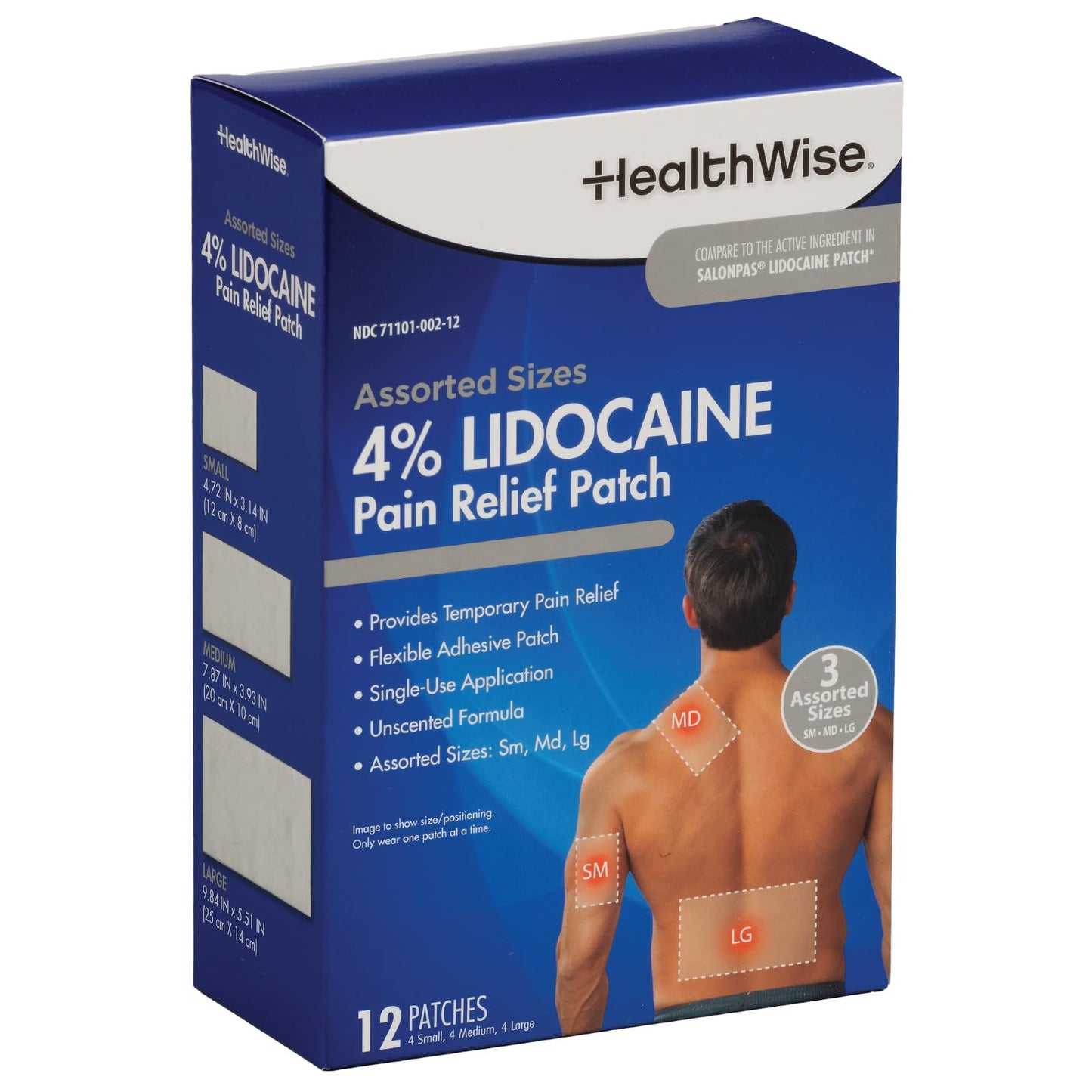HealthWise Lidocaine Pain Patch | 4% OTC Lidocaine | 12-Count Assorted Sizes | Paraben-Free Formula | Temporarily Soothes Minor Aches and Pains | Unscented | Flexible Application HealthWiseBuy Supplements Australia