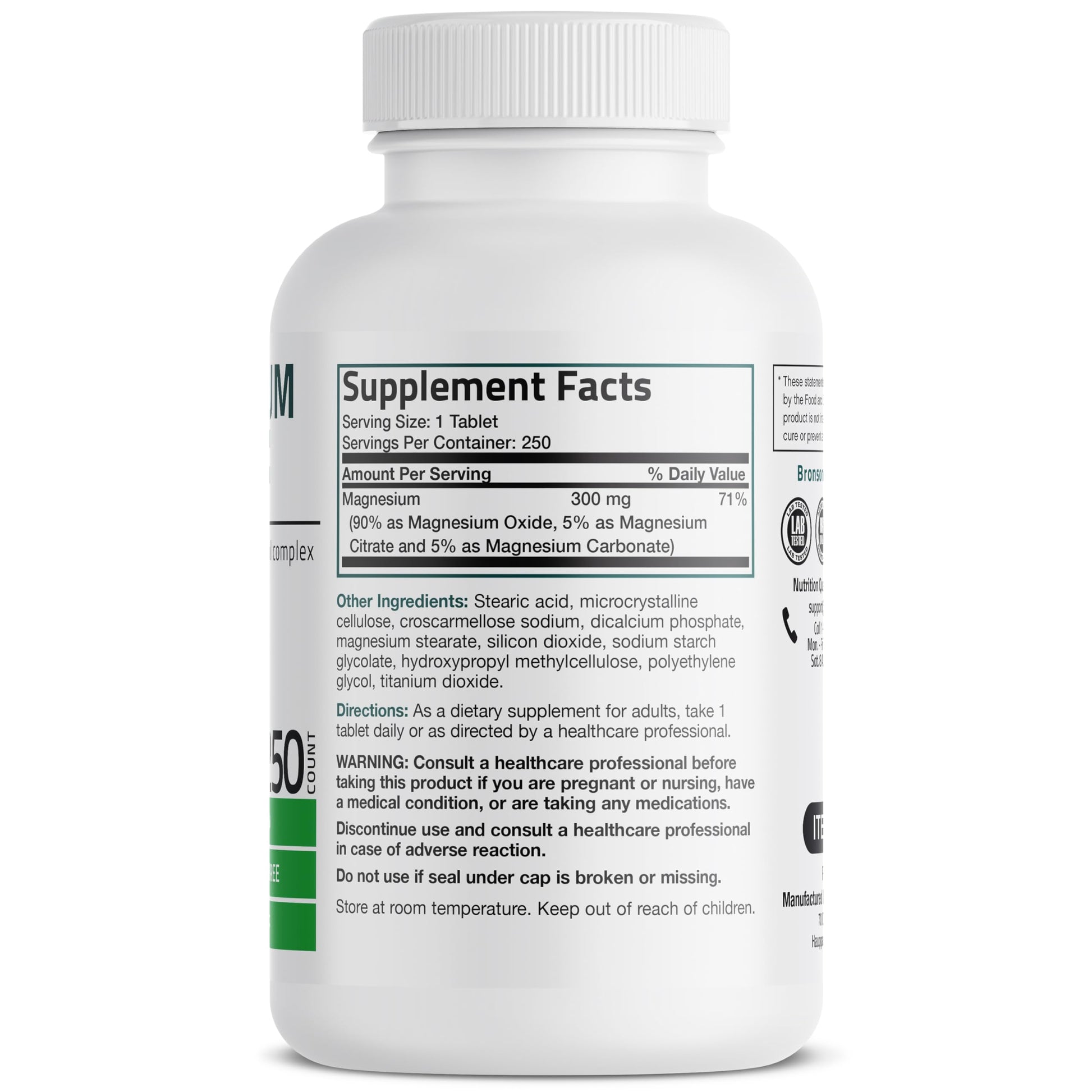 Bronson Triple Magnesium Complex Maximum Coverage 300mg - Non-GMO Formula, 250 Tablets Bronson buy supplements Au