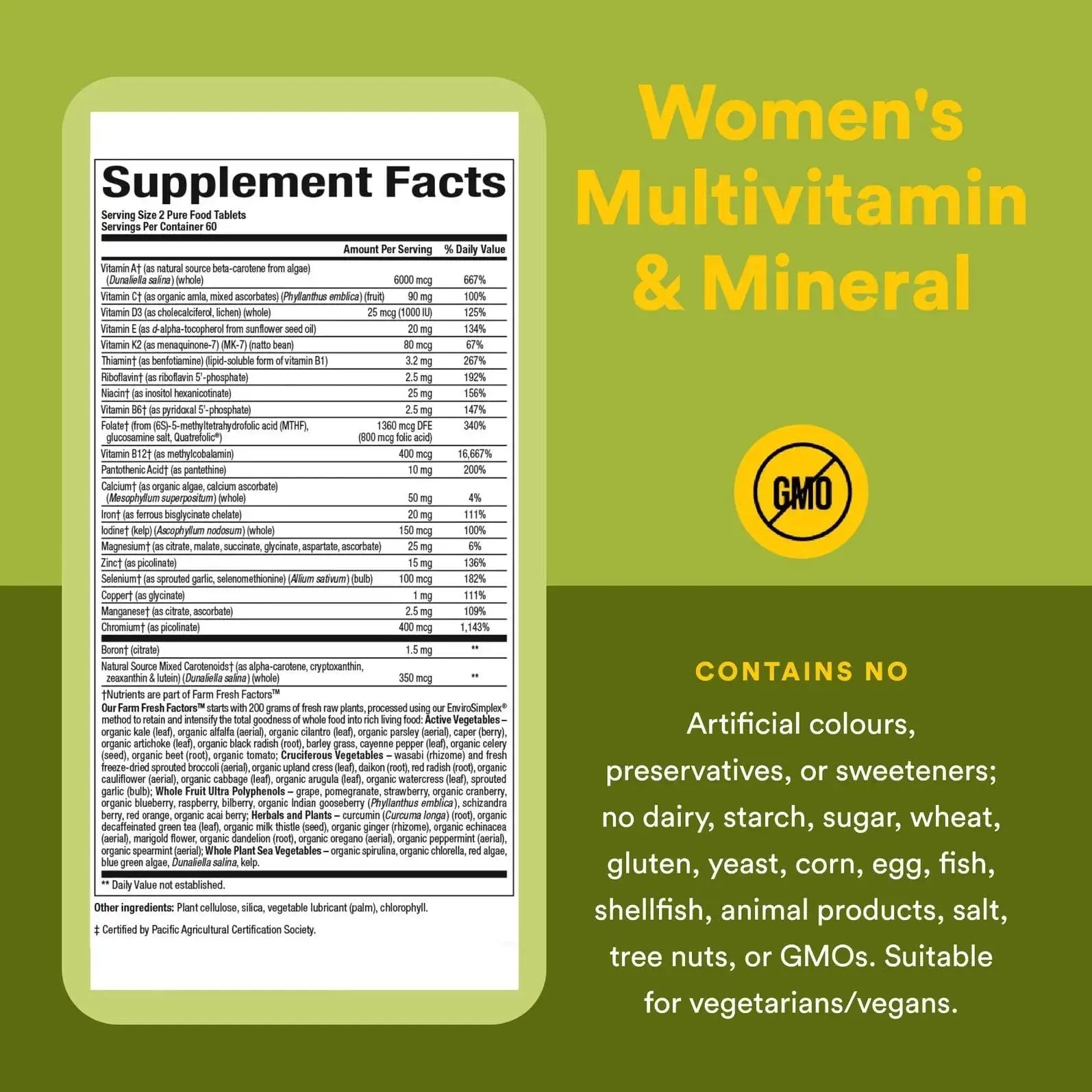 Natural Factors Whole Earth & Sea Women's Multivitamin & Mineral, Whole Food Supplement, Vegan, 120 Tablets Natural Factors