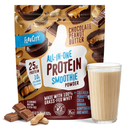 FlavCity Grass Fed Whey Chocolate Protein Powder - Chocolate Peanut Butter - 25g Protein & 10g Collagen - Made with Organic Cocoa & Coconut Milk - Gluten Free & No Added Sugars (20 Servings) FlavCity buy supplements Au