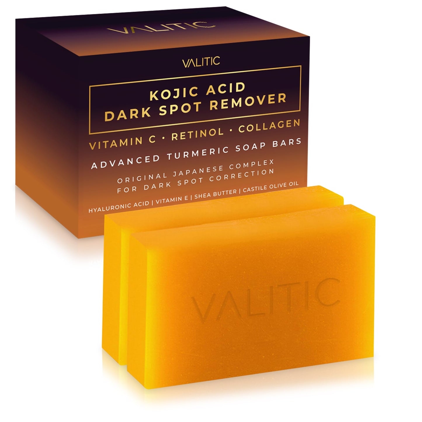 VALITIC Kojic Acid Dark Spot Remover Soap Bars with Vitamin C, Retinol, Collagen, Turmeric