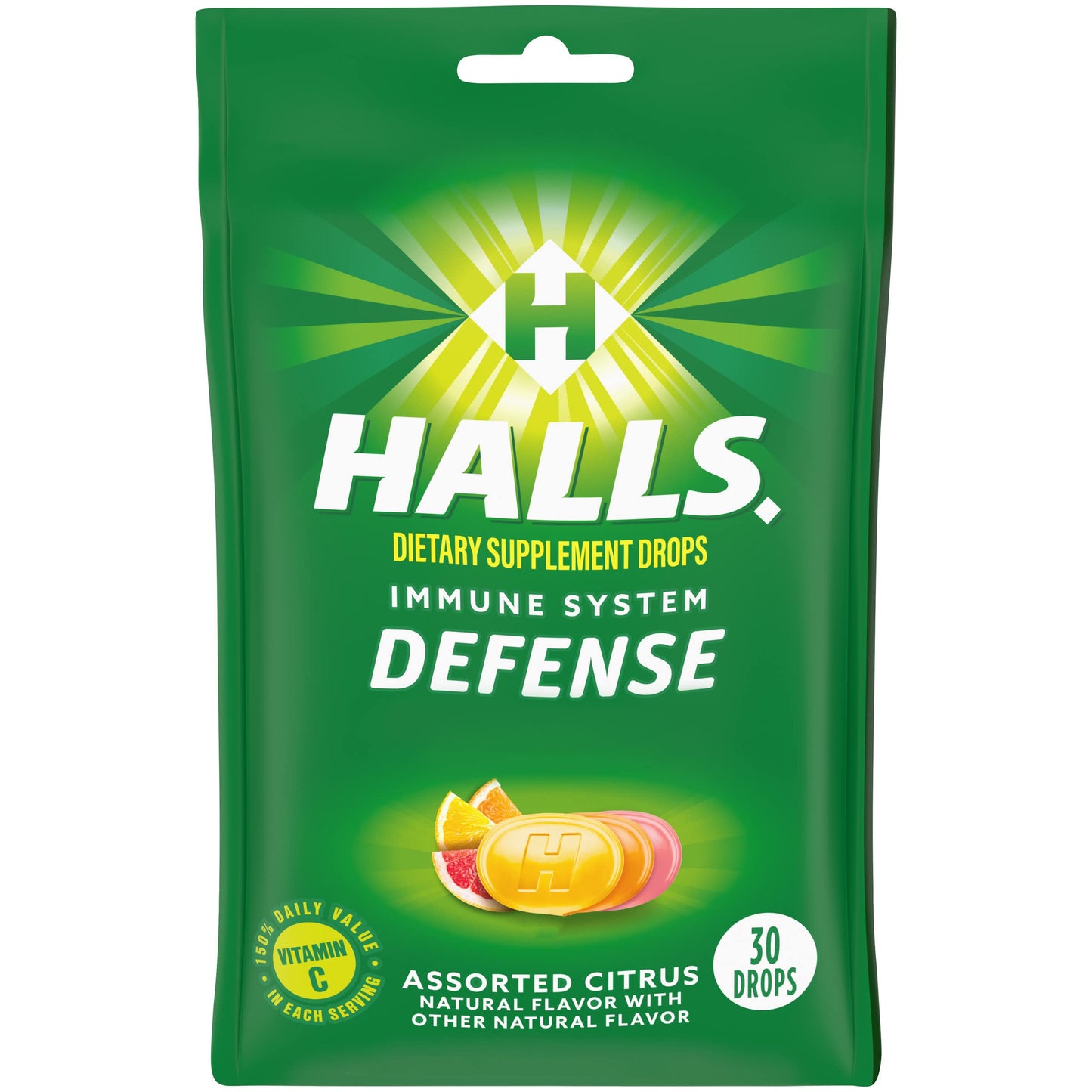 Halls Cough Drops, Assorted Citrus, Cranberry, 30 Count