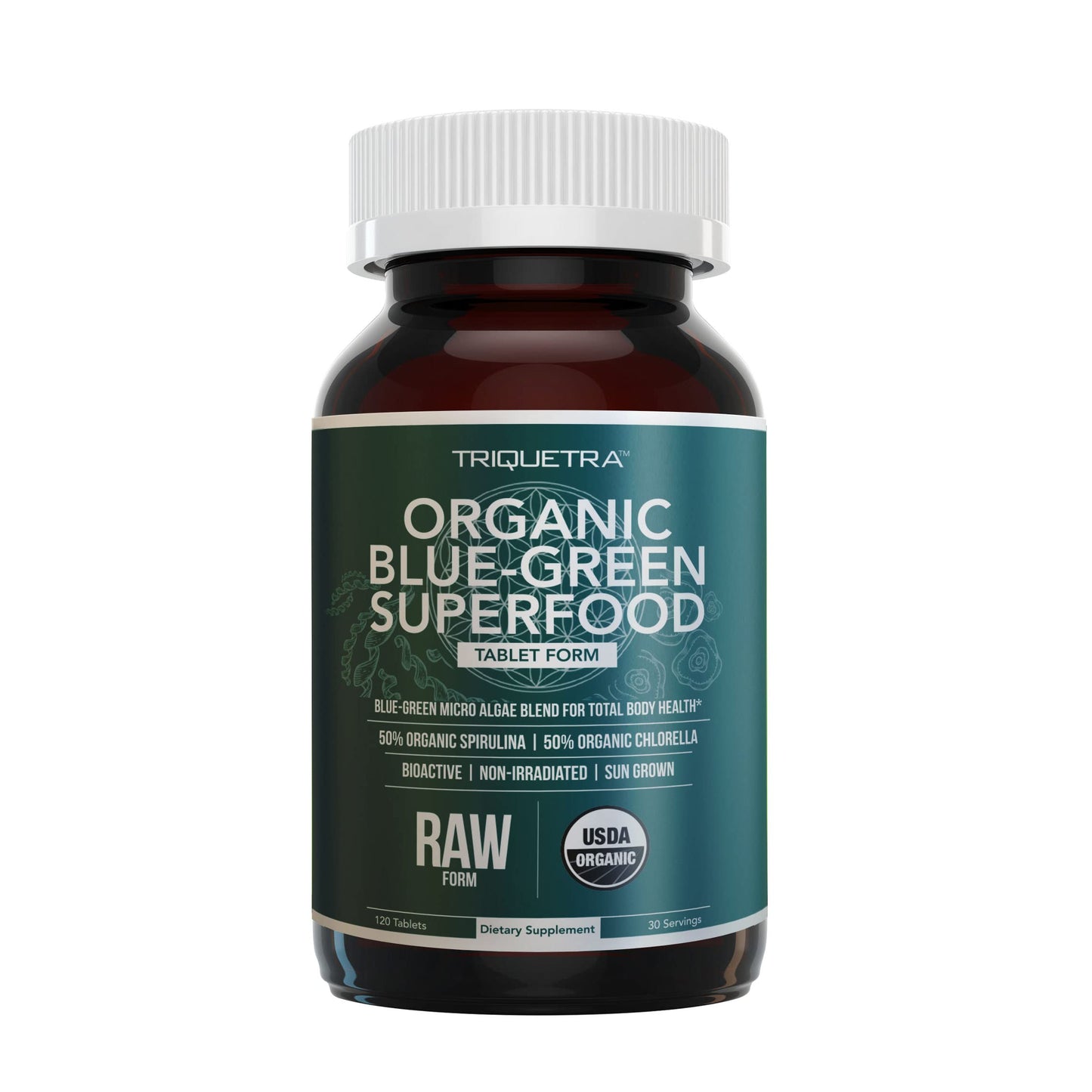 Organic Spirulina & Chlorella Tablets – 4 Organic Certifications, Raw, Non-Irradiated – 50/50 Blue Green Algae Blend – Antioxidant Content Equal to 5 Servings of Vegetables (120 Tablets) Triquetra HealthBuy Supplements Australia