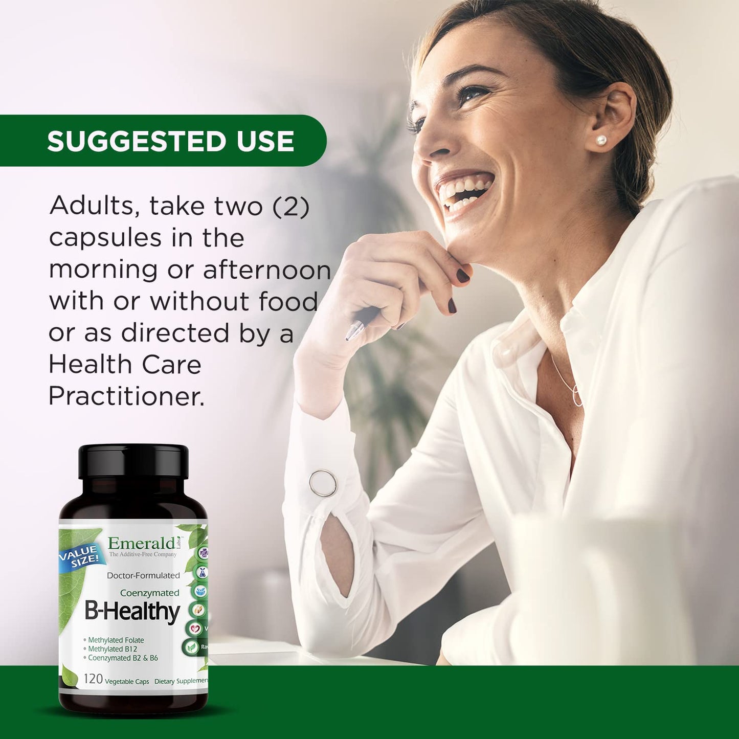 EMERALD LABS B-Healthy - Vegan Vitamin B Complex - Includes Methylated Folic Acid & Full Spectrum B Vitamins - Supports Immune, Brain & Heart Health