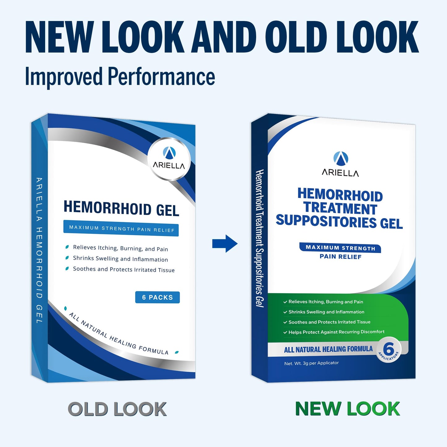 Ariella Hemorrhoid Treatment Suppository Gel: Natural & Herbal - Relieve Itching Burning Discomfort - Internal Relief - New Rounded Applicator - Nighttime Use (Pack of 6, Old) AriellaBuy Supplements Australia