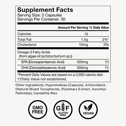 Momentous Vegan Omega-3 - Plant-Based EPA & DHA Supplement for Men & Women - Sourced from Algae Oil - Supports Heart, Joint, & Brain Health - NSF Certified for Sport - 1,000 mg - 30 Servings Momentous buy supplements Au