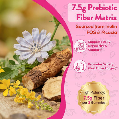 Fiber Gummies 7500mg, Probiotics & Digestive Enzymes, Sugar-Free, Vegan & Gluten-Free Supplement for Gut Health, Bloating Support & Regularity)