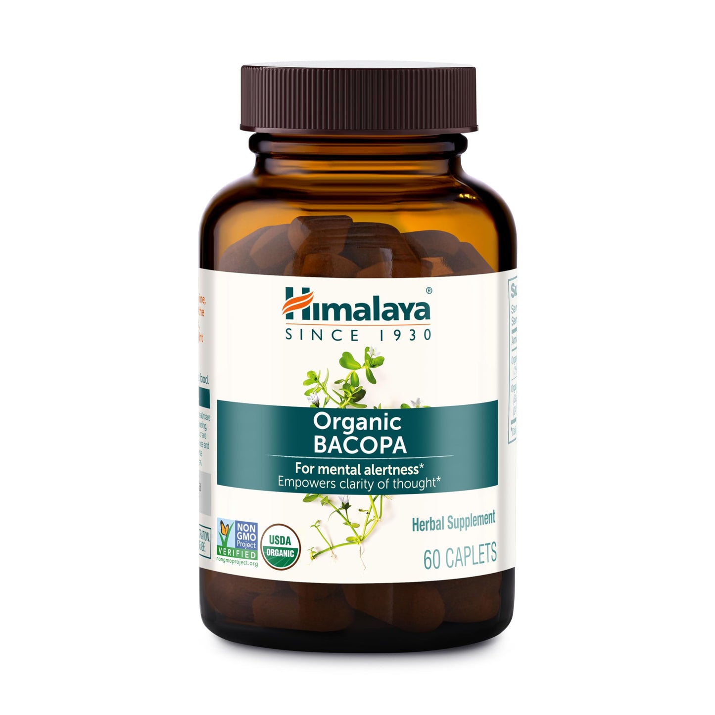 Himalaya Organic Bacopa Monnieri Nootropic Herbal Supplement, Supports Calm, Memory, Cognition, USDA Certified Organic, Non-GMO, 750 mg