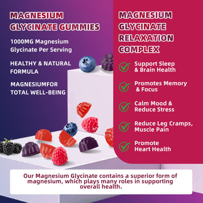 120 CT Magnesium Glycinate Gummies 1000 mg for Women and Men, Magnesium Malate & Taurate Supplements for Sleep, Body Support and Relaxation, Sugar Free